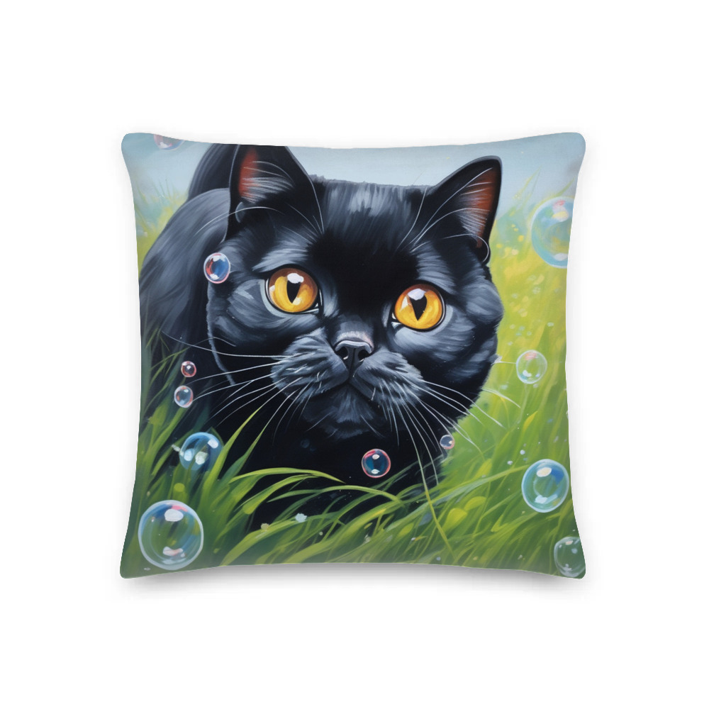 PugMug Custom Black Scottish Fold Cat Premium Pillow