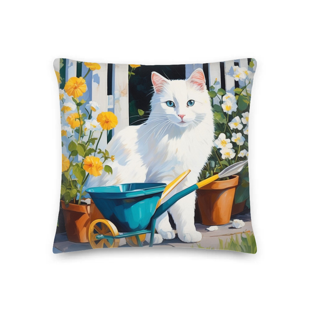 PugMug Custom White Companion Cat Premium Pillow