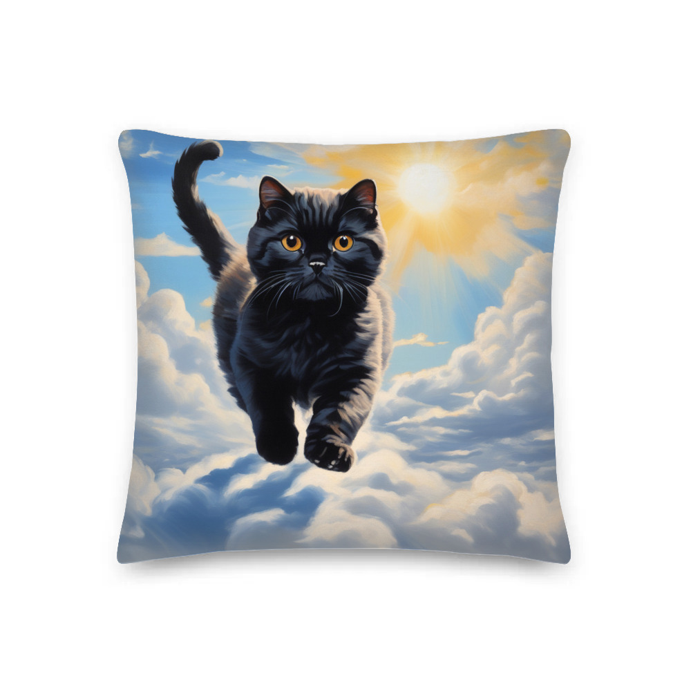 PugMug Custom Black Scottish Fold Cat Premium Pillow
