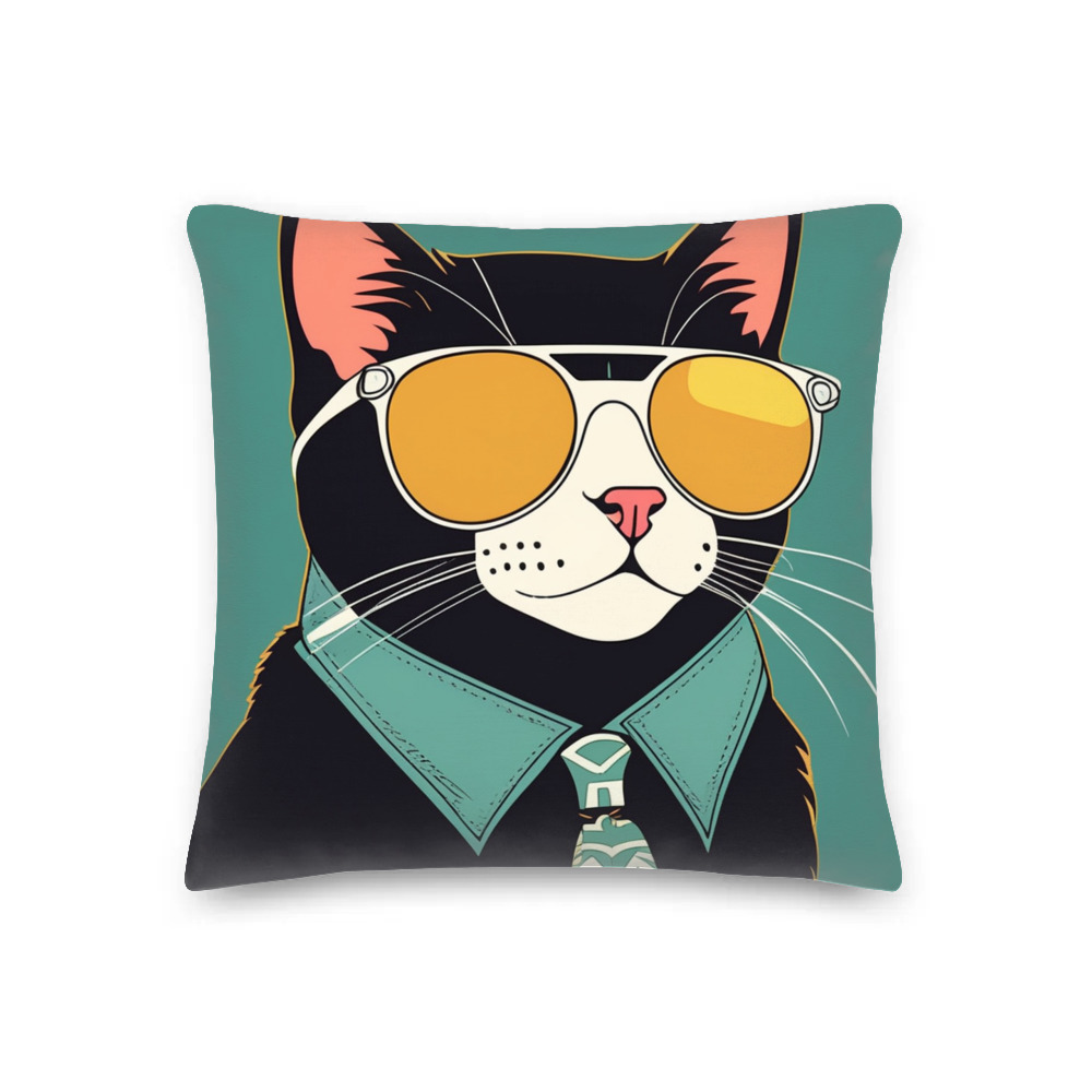 PugMug Custom Black Companion Cat Premium Pillow