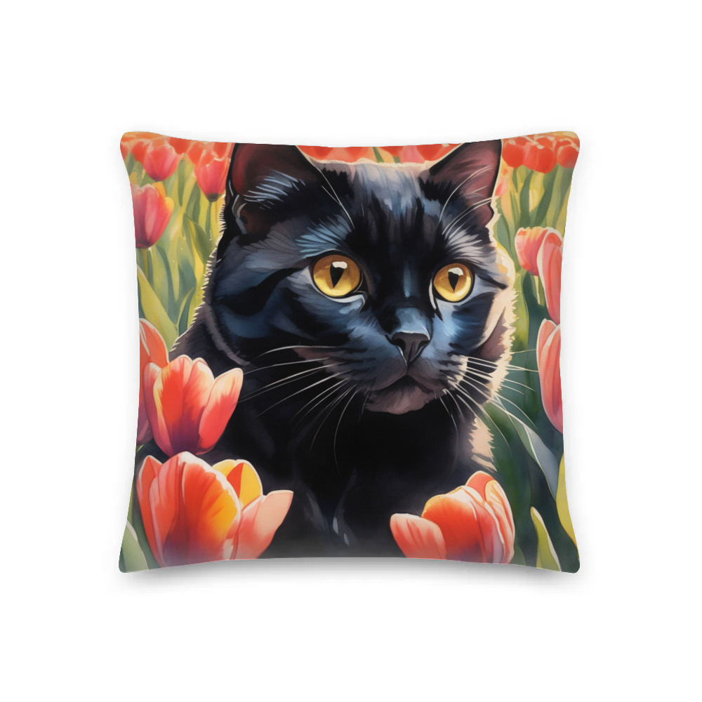 PugMug Custom Black Scottish Fold Cat Premium Pillow