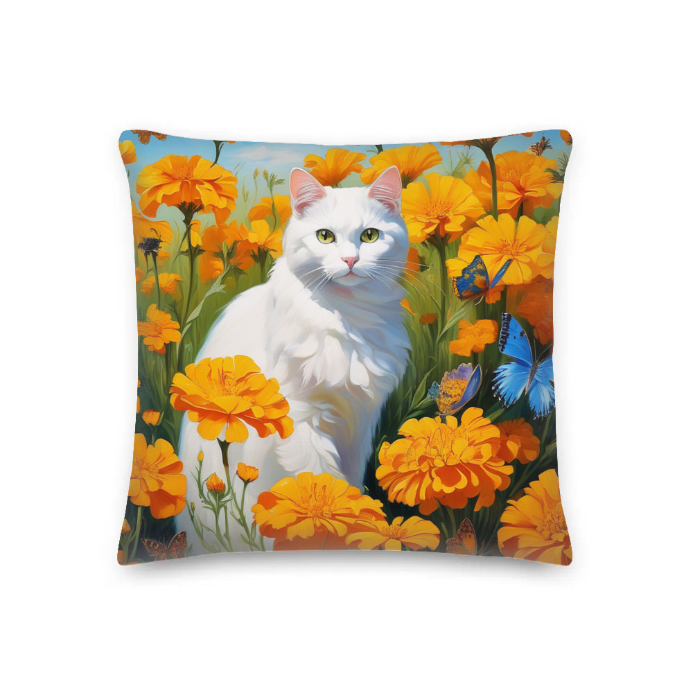 PugMug Custom White Companion Cat Premium Pillow