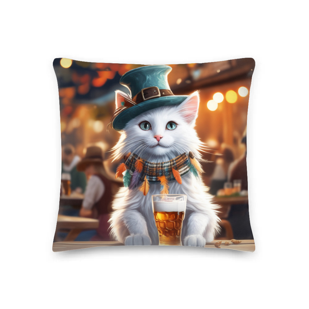 PugMug Custom White Companion Cat Premium Pillow