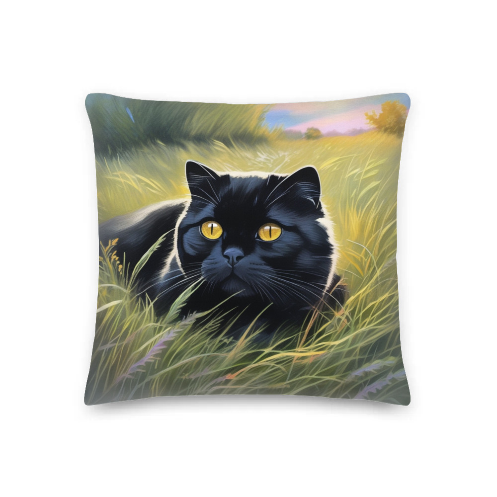 PugMug Custom Black Scottish Fold Cat Premium Pillow