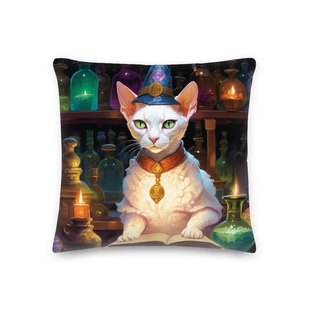 PugMug Custom White Devon Rex Cat Premium Pillow