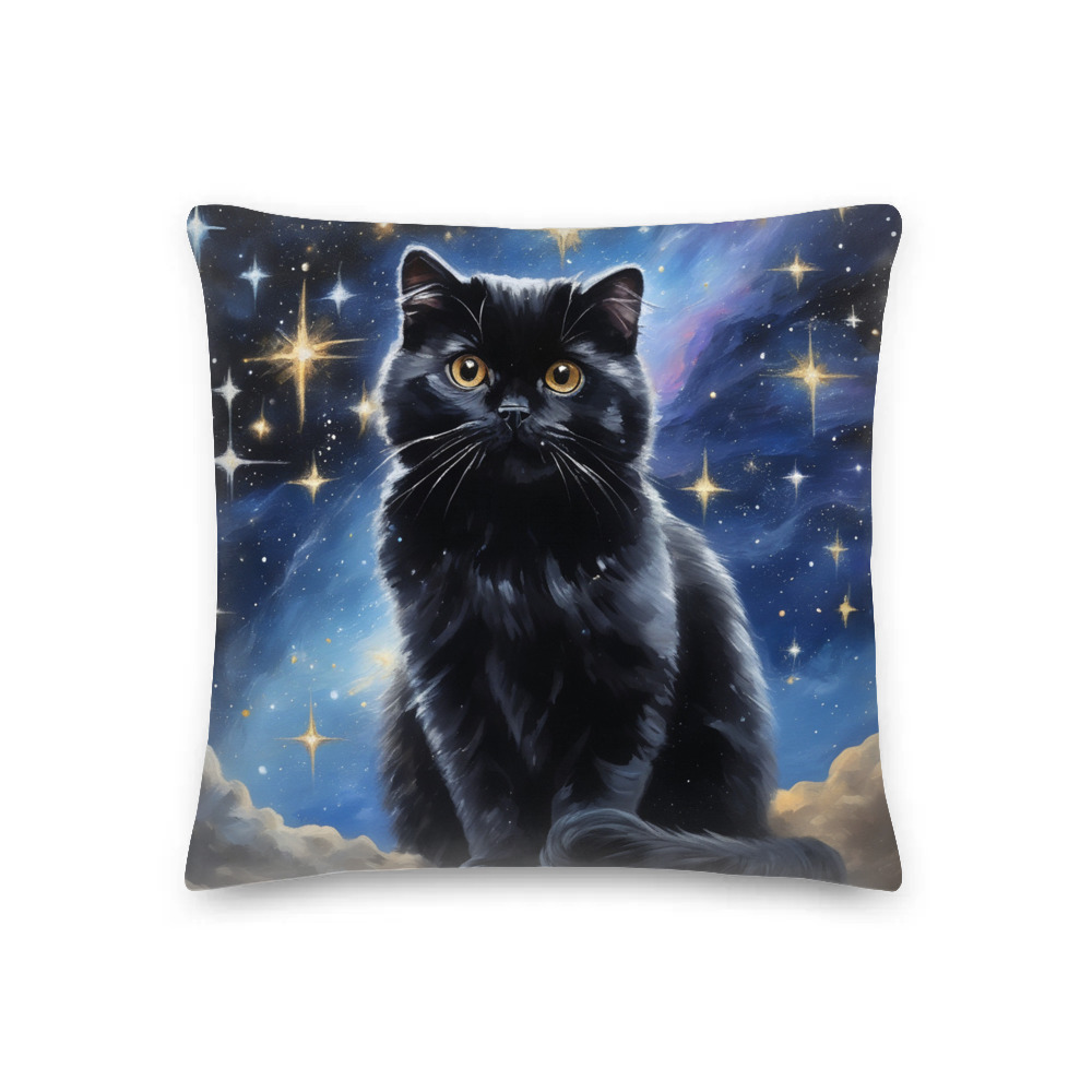 PugMug Custom Black Scottish Fold Cat Premium Pillow
