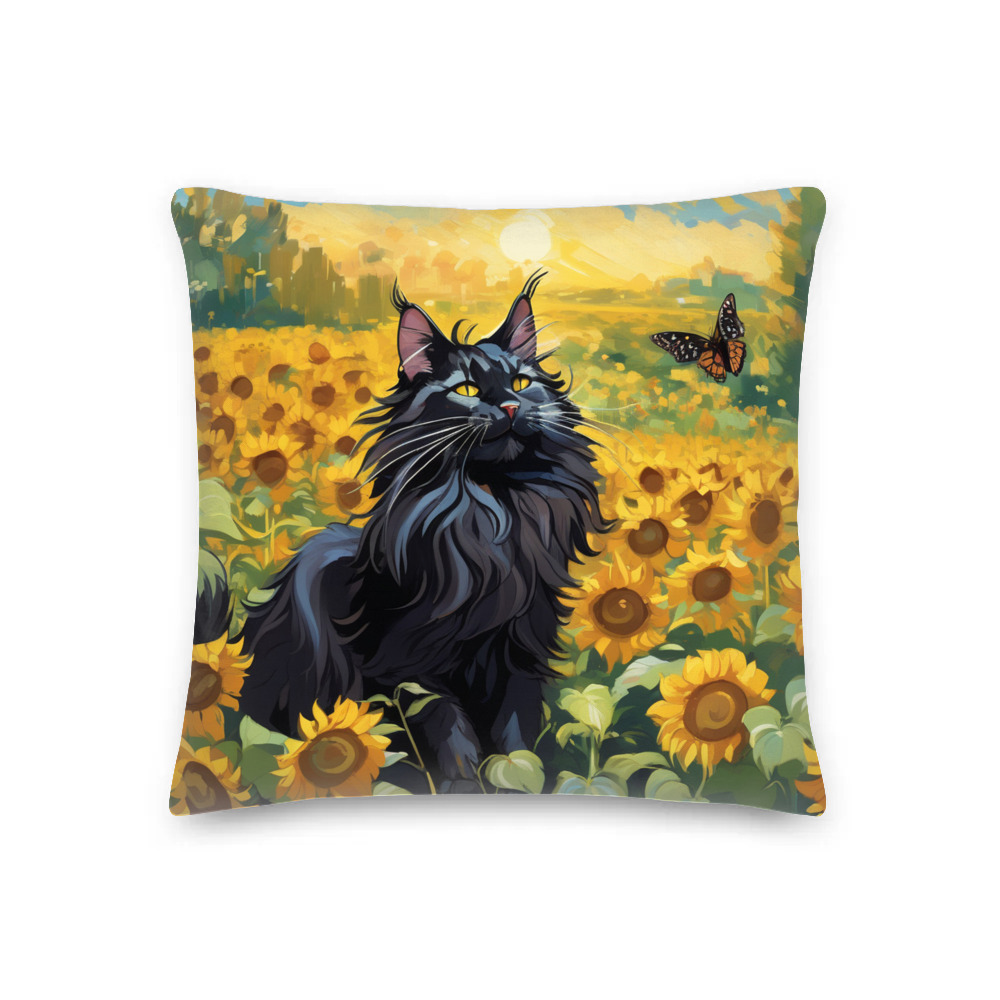 PugMug Custom Black Maine Coon Cat Premium Pillow