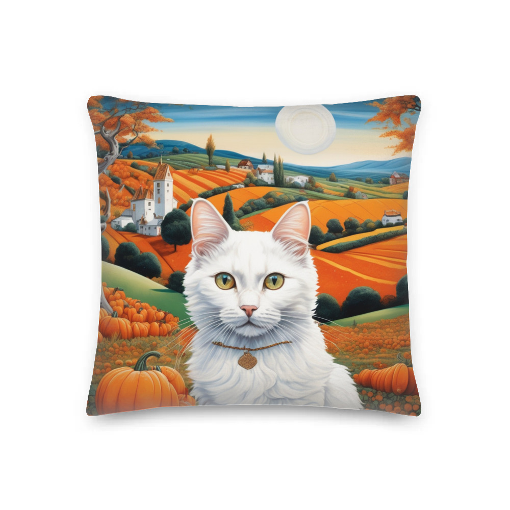 PugMug Custom White Companion Cat Premium Pillow