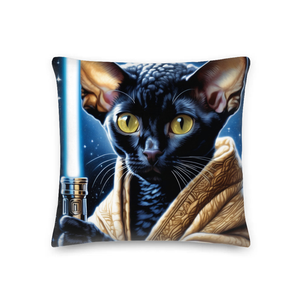 PugMug Custom Black Devon Rex Cat Premium Pillow