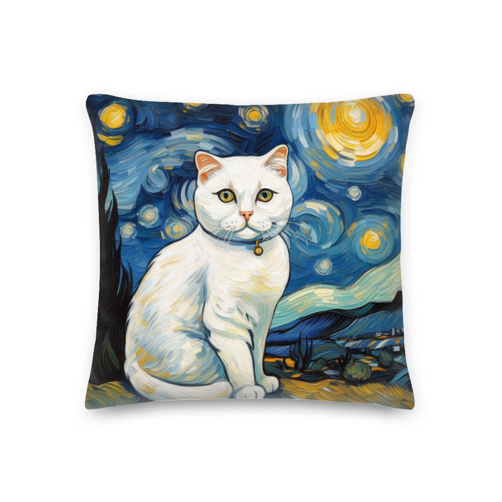 PugMug Custom White Scottish Fold Cat Premium Pillow