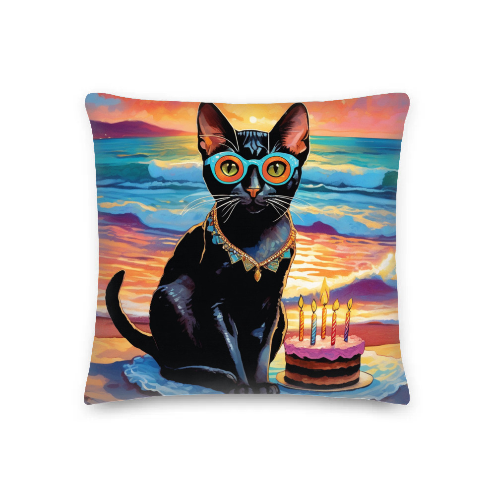 PugMug Custom Black Abyssinian Cat Premium Pillow