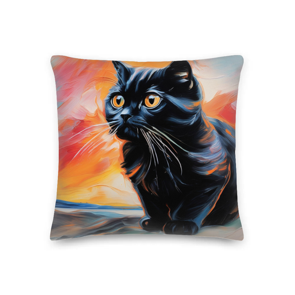 PugMug Custom Black Scottish Fold Cat Premium Pillow