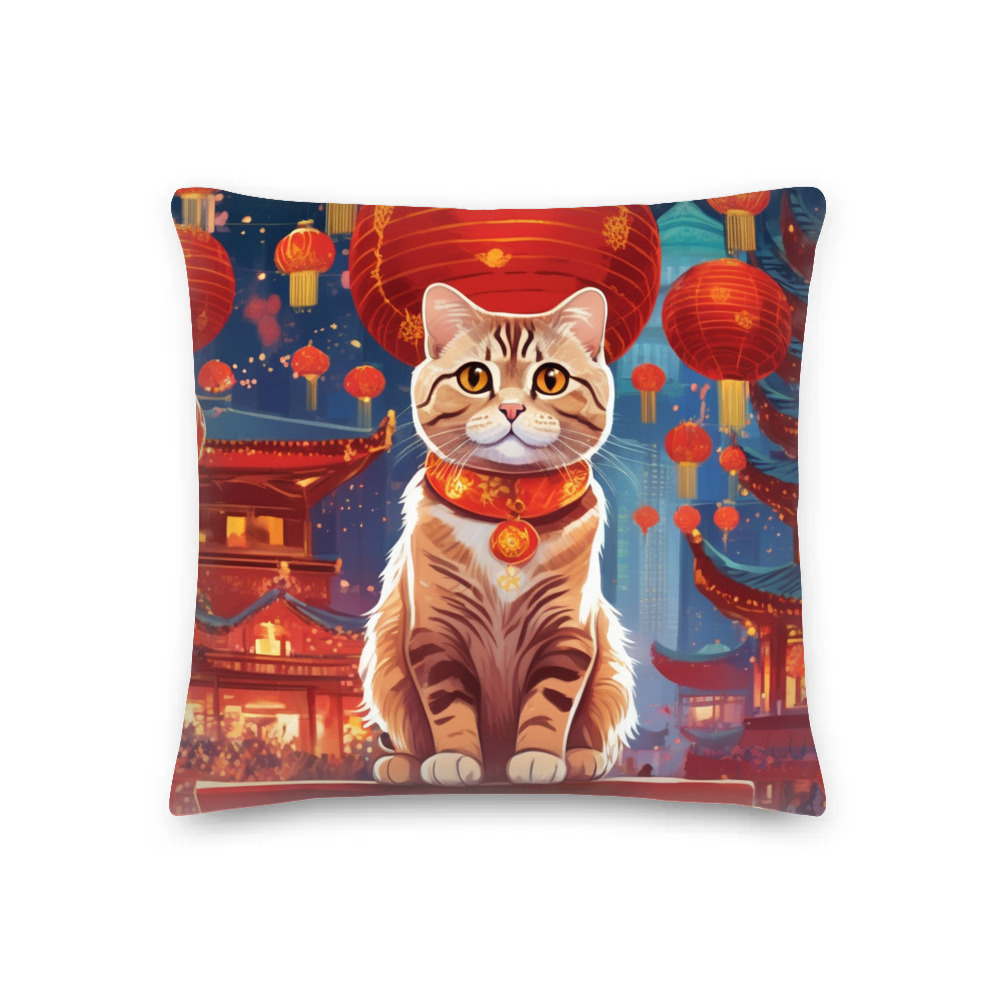 PugMug Custom Tabby Scottish Fold Cat Premium Pillow