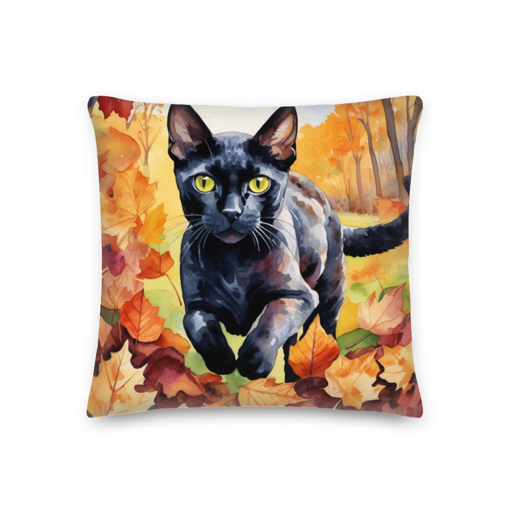 PugMug Custom Black Devon Rex Cat Premium Pillow
