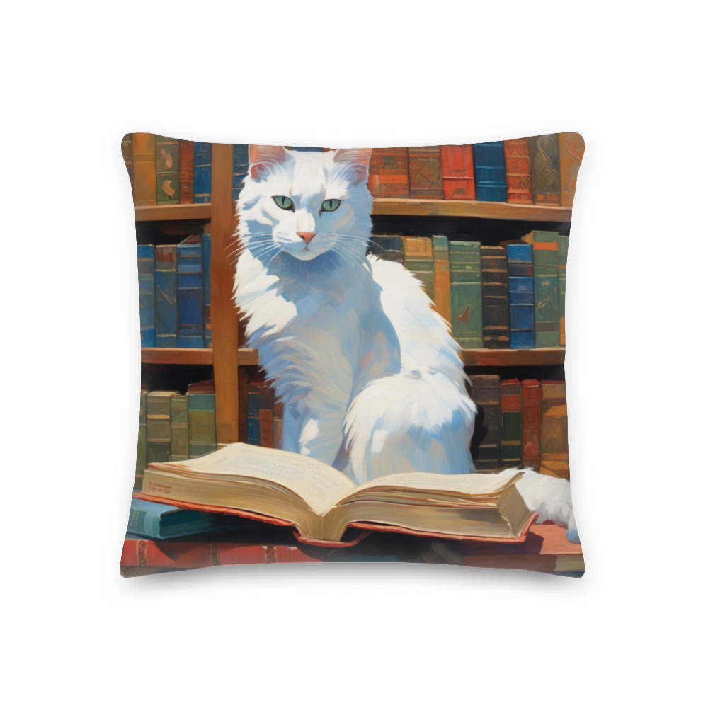 PugMug Custom White Companion Cat Premium Pillow