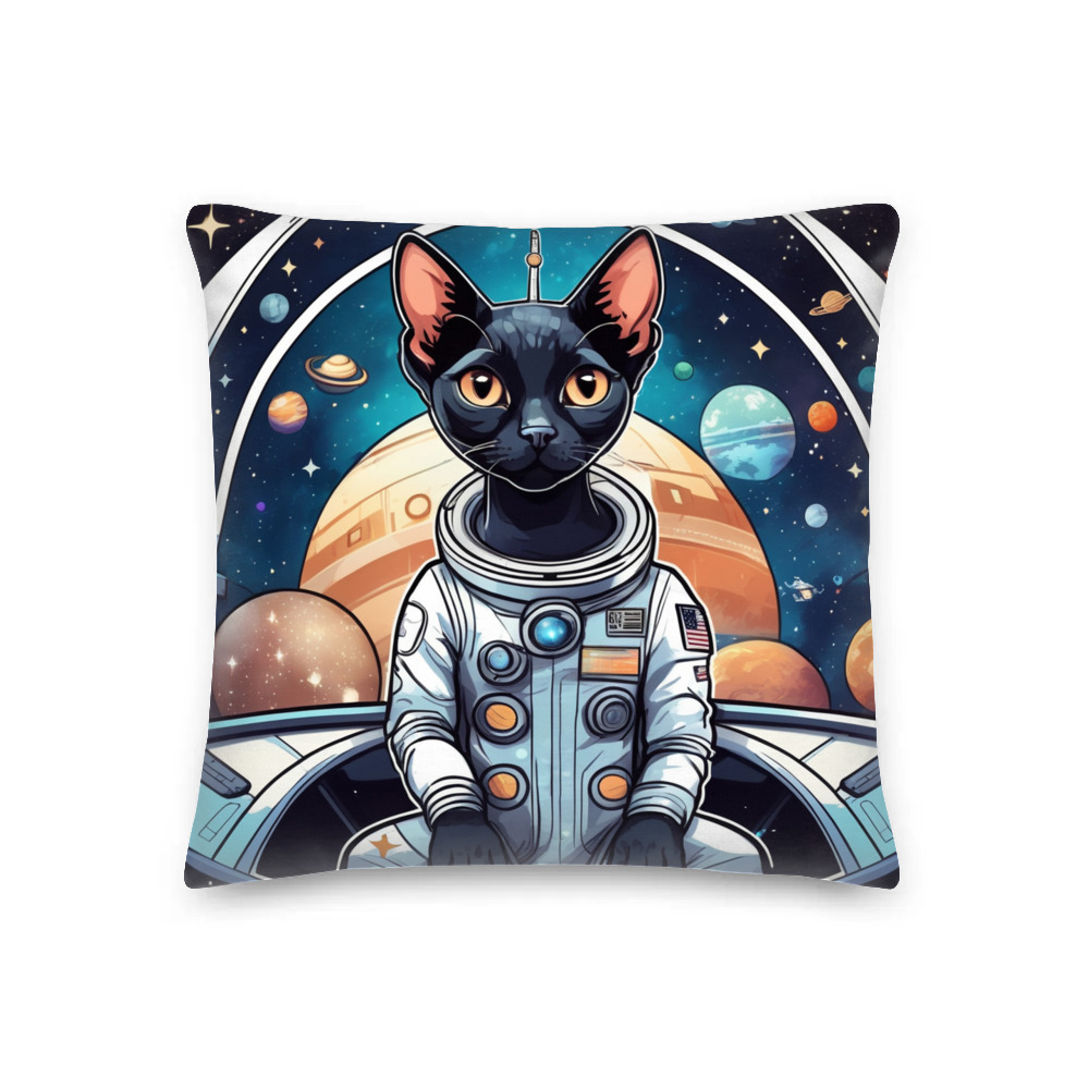 PugMug Custom Black Devon Rex Cat Premium Pillow