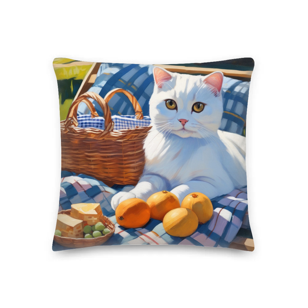 PugMug Custom White Scottish Fold Cat Premium Pillow