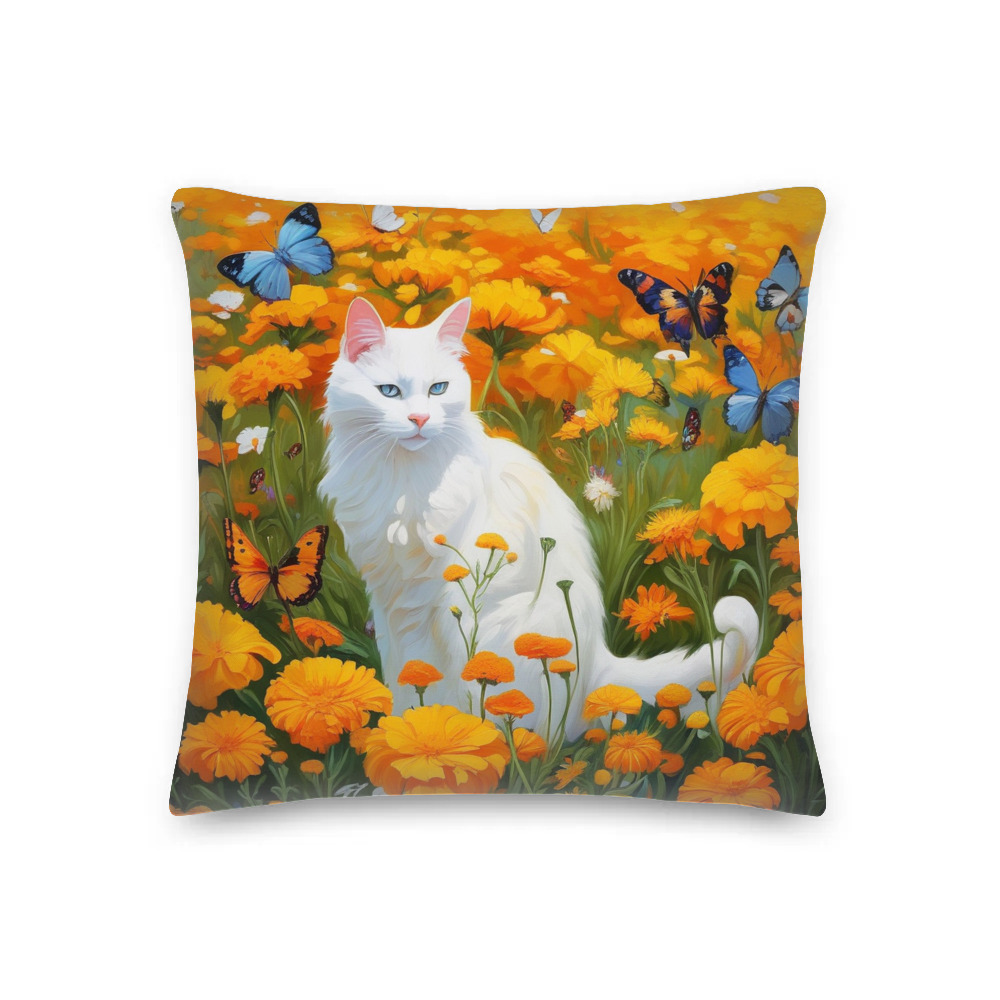 PugMug Custom White Companion Cat Premium Pillow