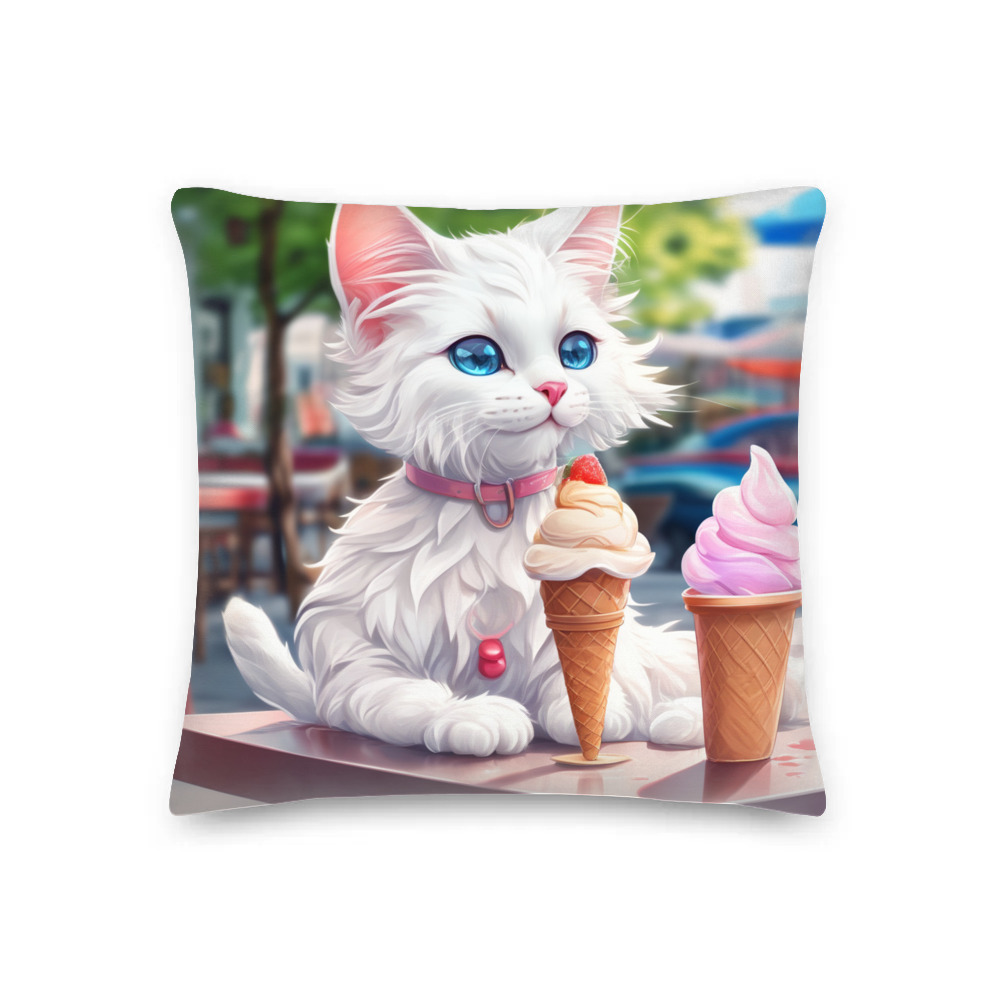 PugMug Custom White Companion Cat Premium Pillow