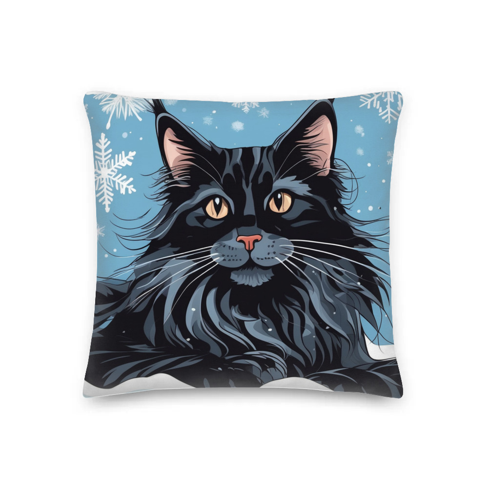 PugMug Custom Black Maine Coon Cat Premium Pillow