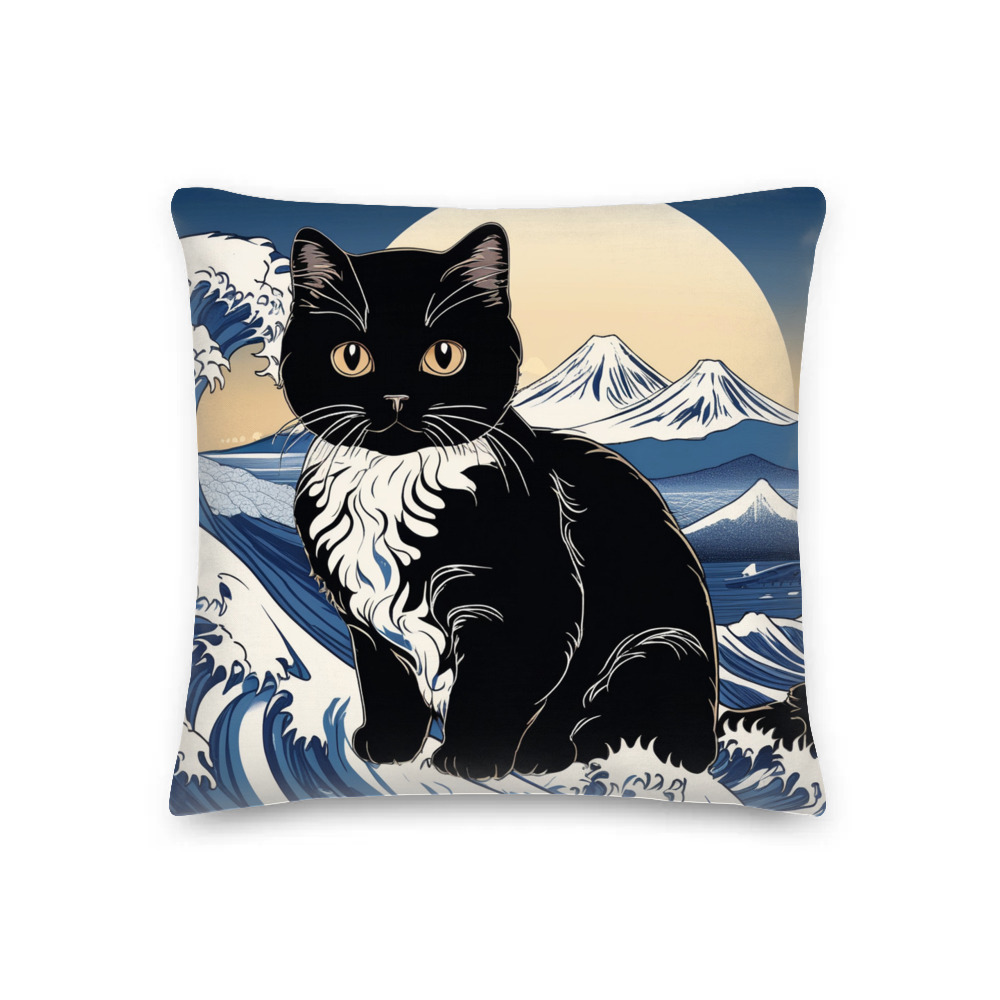 PugMug Custom Black Scottish Fold Cat Premium Pillow