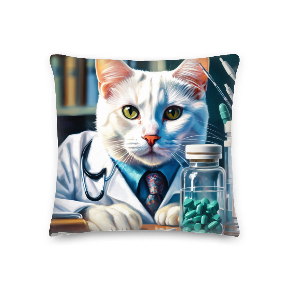 PugMug Custom White Companion Cat Premium Pillow