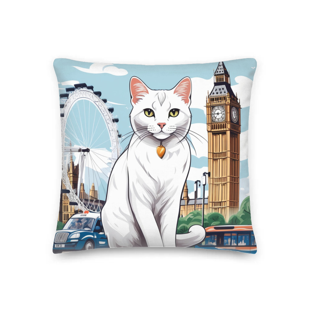 PugMug Custom White Companion Cat Premium Pillow