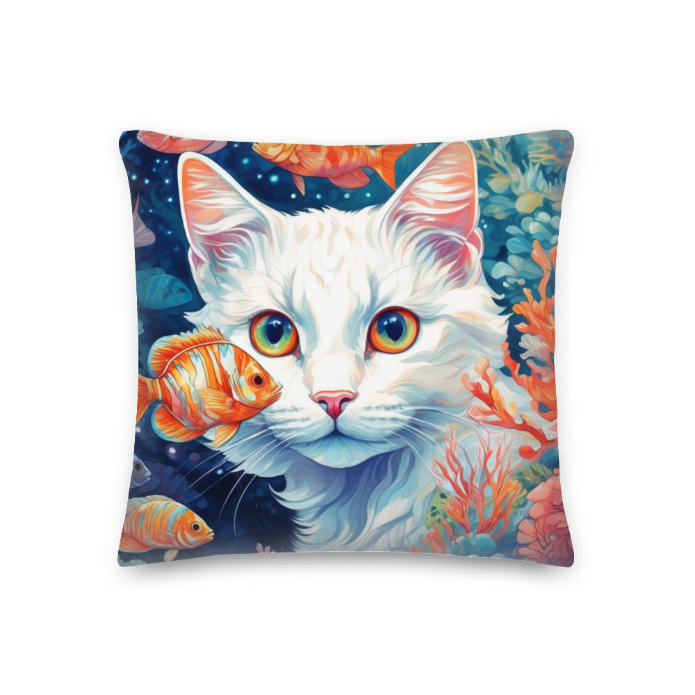 PugMug Custom White Companion Cat Premium Pillow