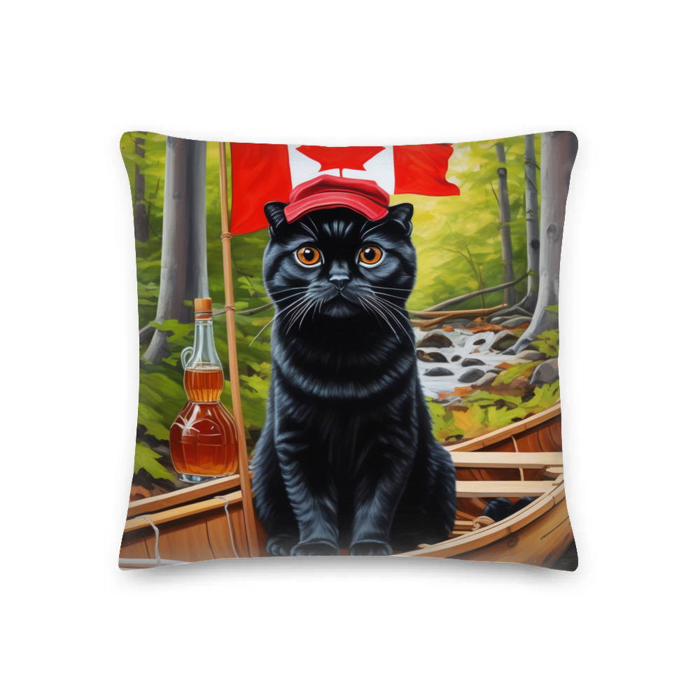PugMug Custom Black Scottish Fold Cat Premium Pillow