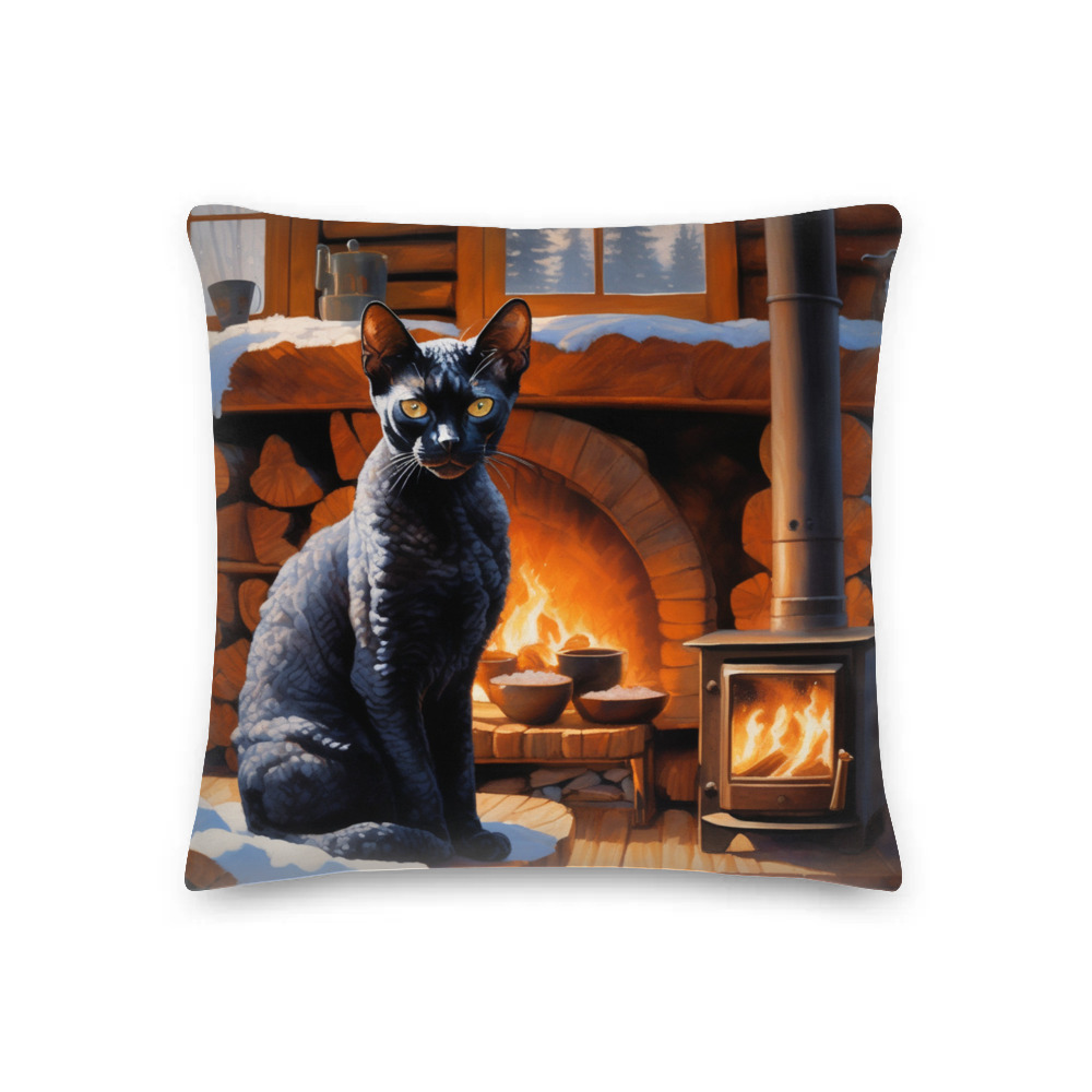 PugMug Custom Black Devon Rex Cat Premium Pillow