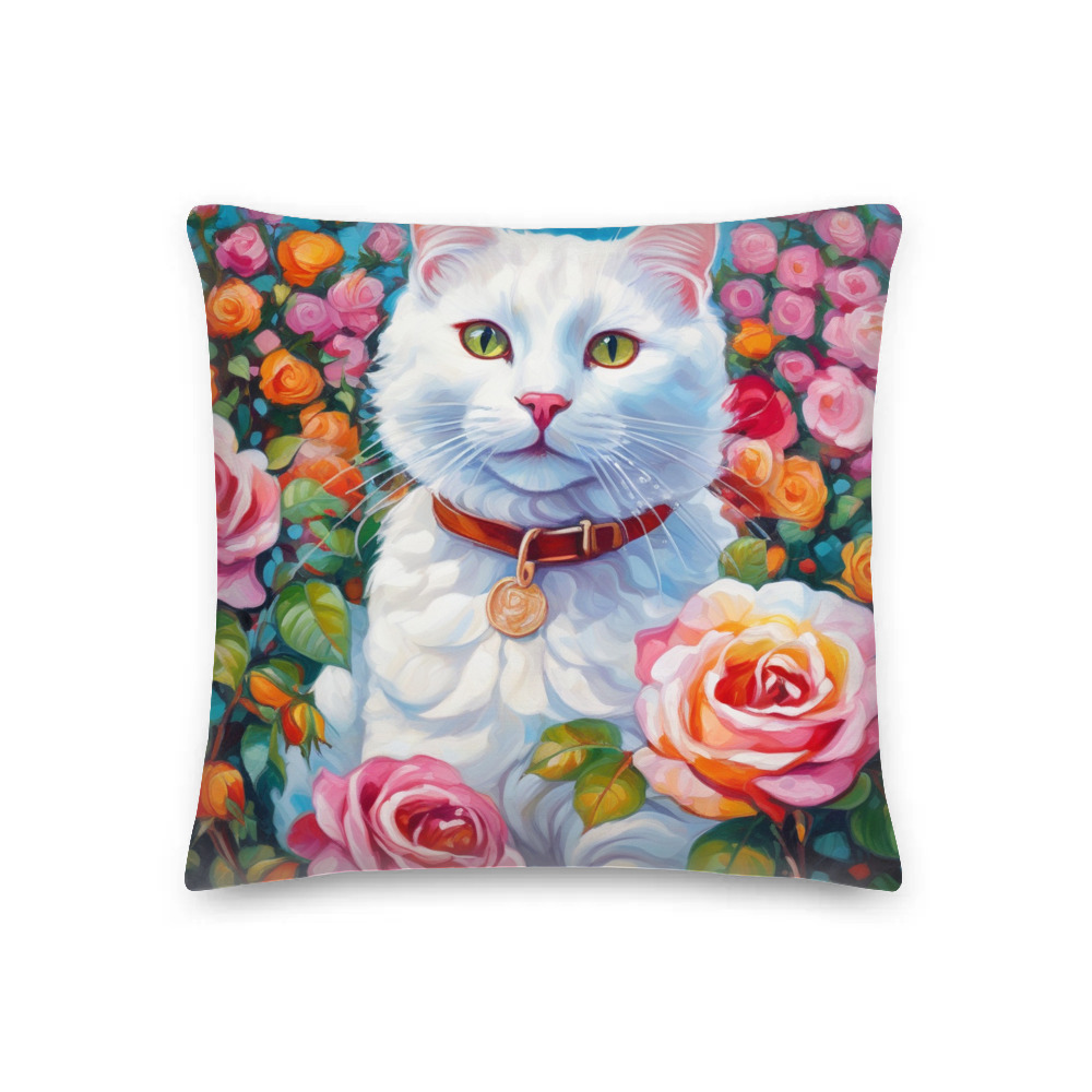 PugMug Custom White Companion Cat Premium Pillow