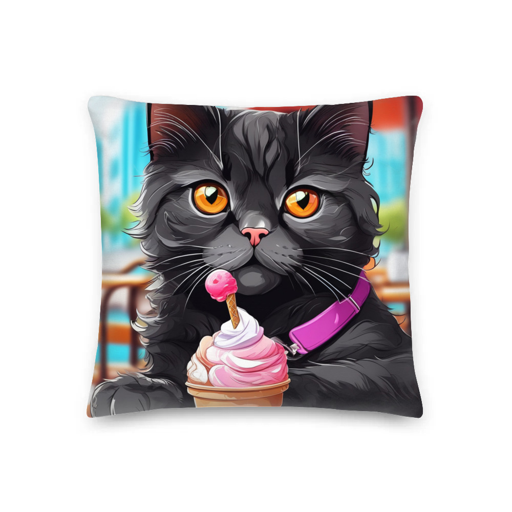 PugMug Custom Black Scottish Fold Cat Premium Pillow