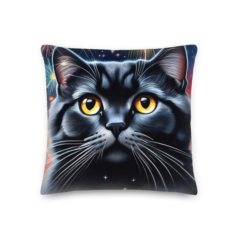 PugMug Custom Black Scottish Fold Cat Premium Pillow