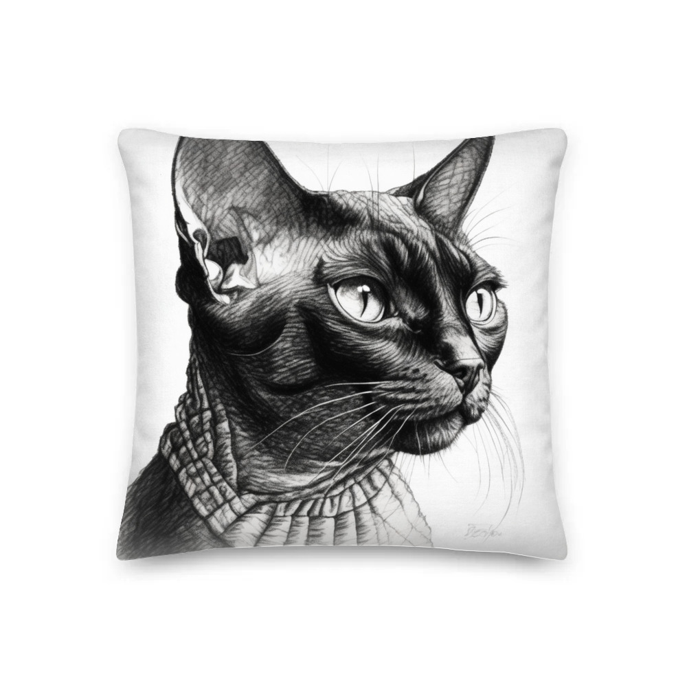 PugMug Custom Black Devon Rex Cat Premium Pillow