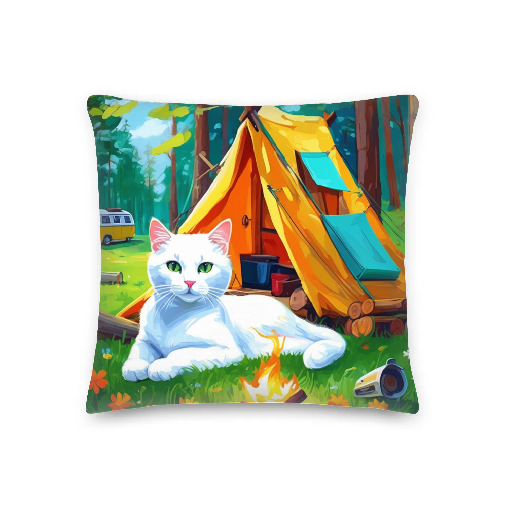 PugMug Custom White Companion Cat Premium Pillow