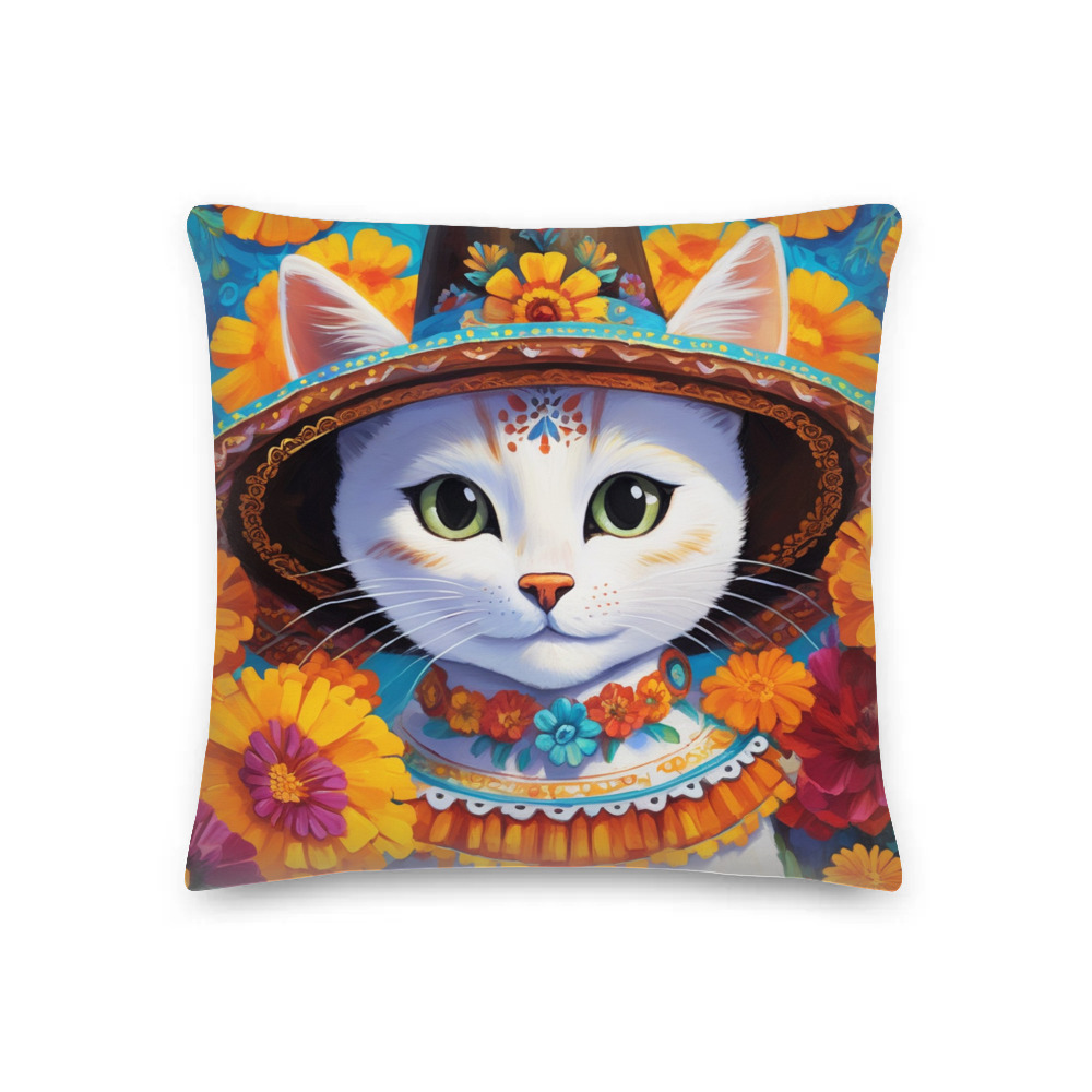 PugMug Custom White Companion Cat Premium Pillow