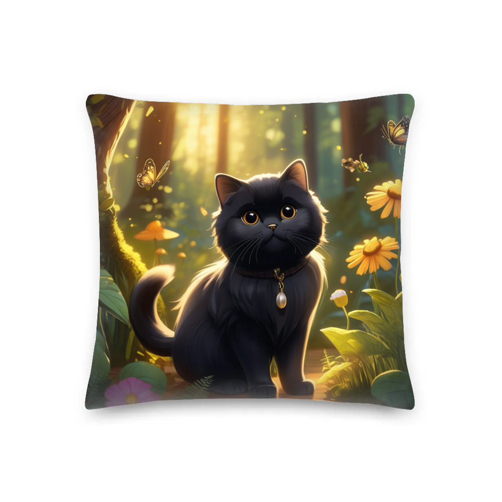 PugMug Custom Black Scottish Fold Cat Premium Pillow
