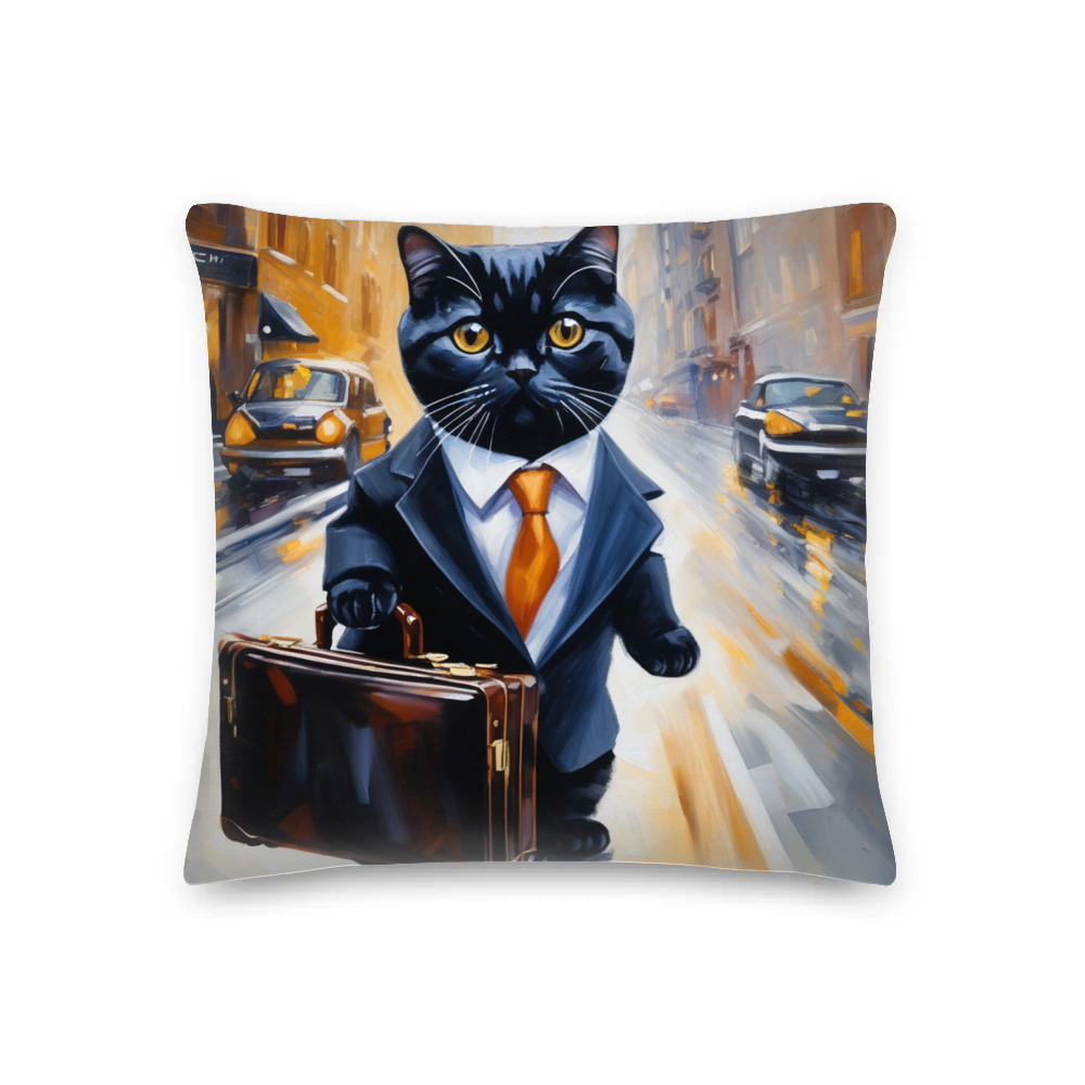 PugMug Custom Black Scottish Fold Cat Premium Pillow