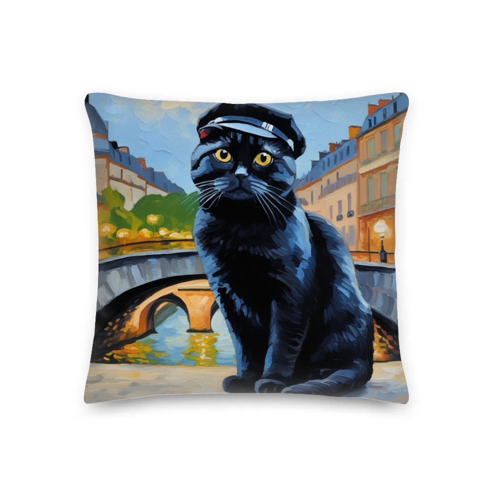 PugMug Custom Black Scottish Fold Cat Premium Pillow