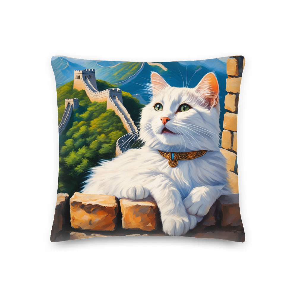 PugMug Custom White Companion Cat Premium Pillow