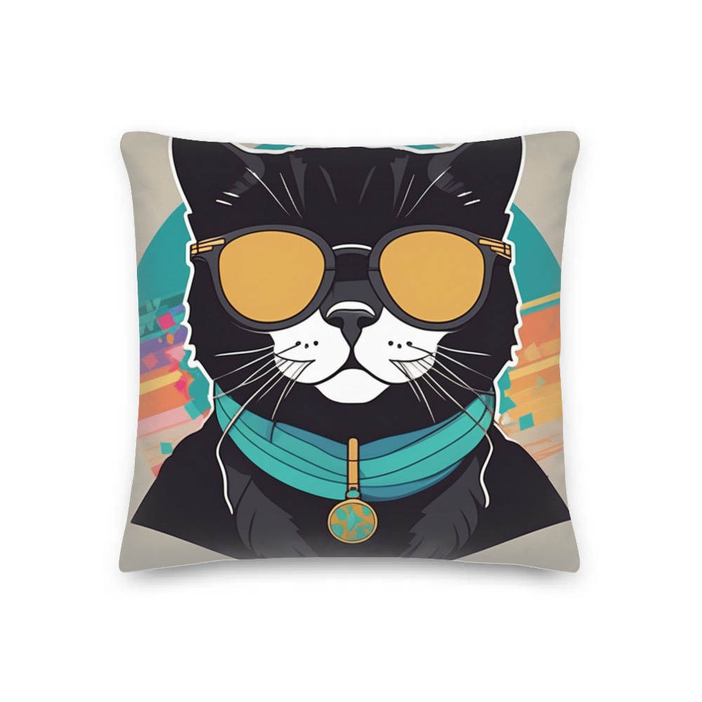PugMug Custom Black Scottish Fold Cat Premium Pillow