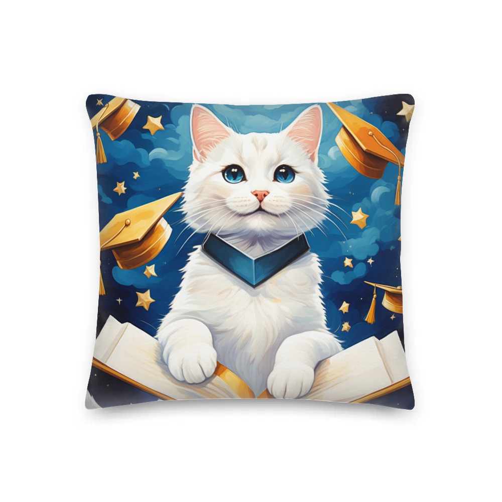 PugMug Custom White Companion Cat Premium Pillow