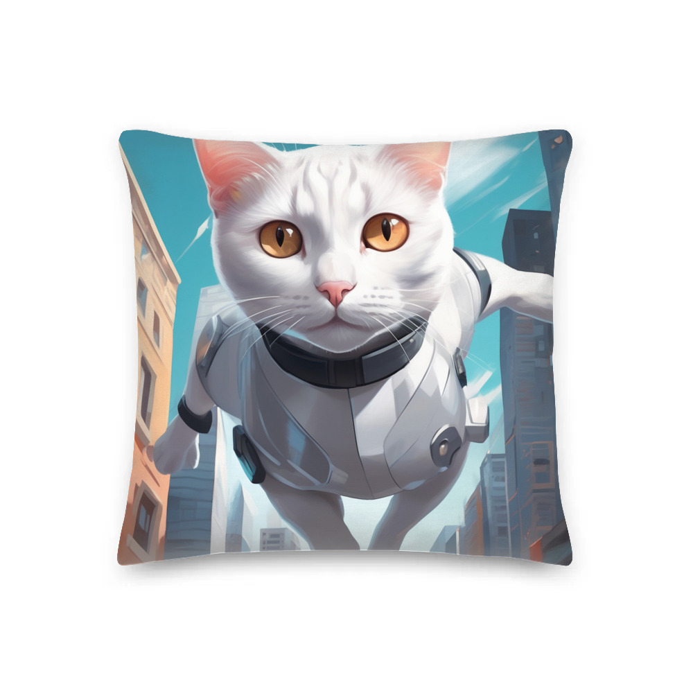 PugMug Custom White Companion Cat Premium Pillow