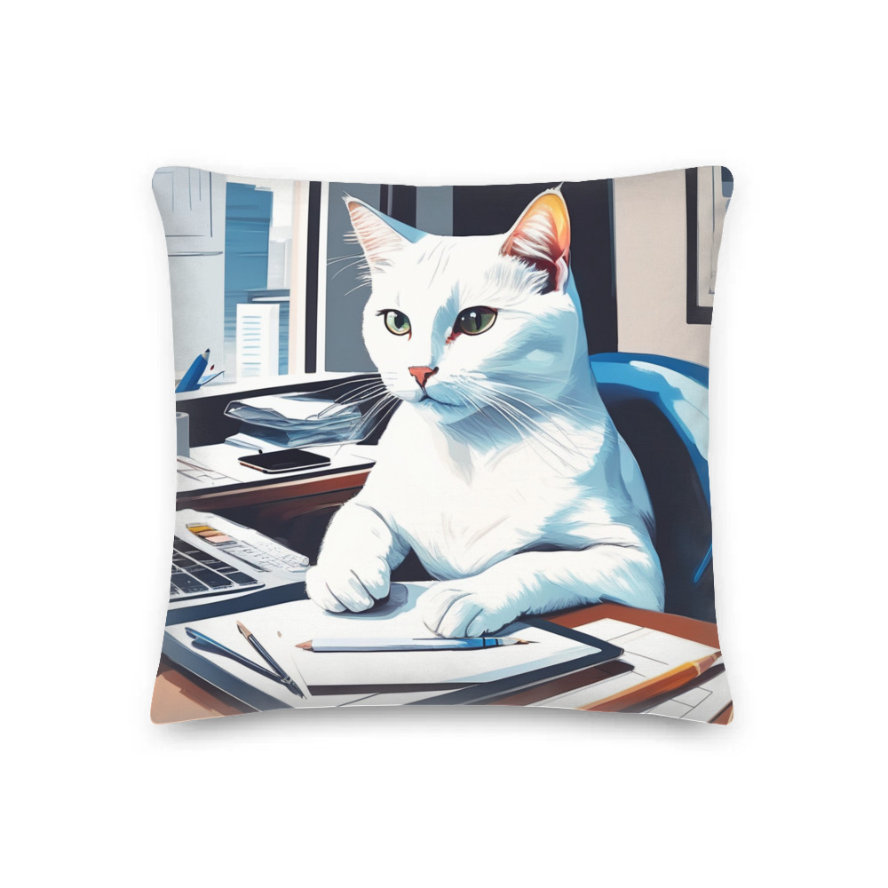 PugMug Custom White Companion Cat Premium Pillow