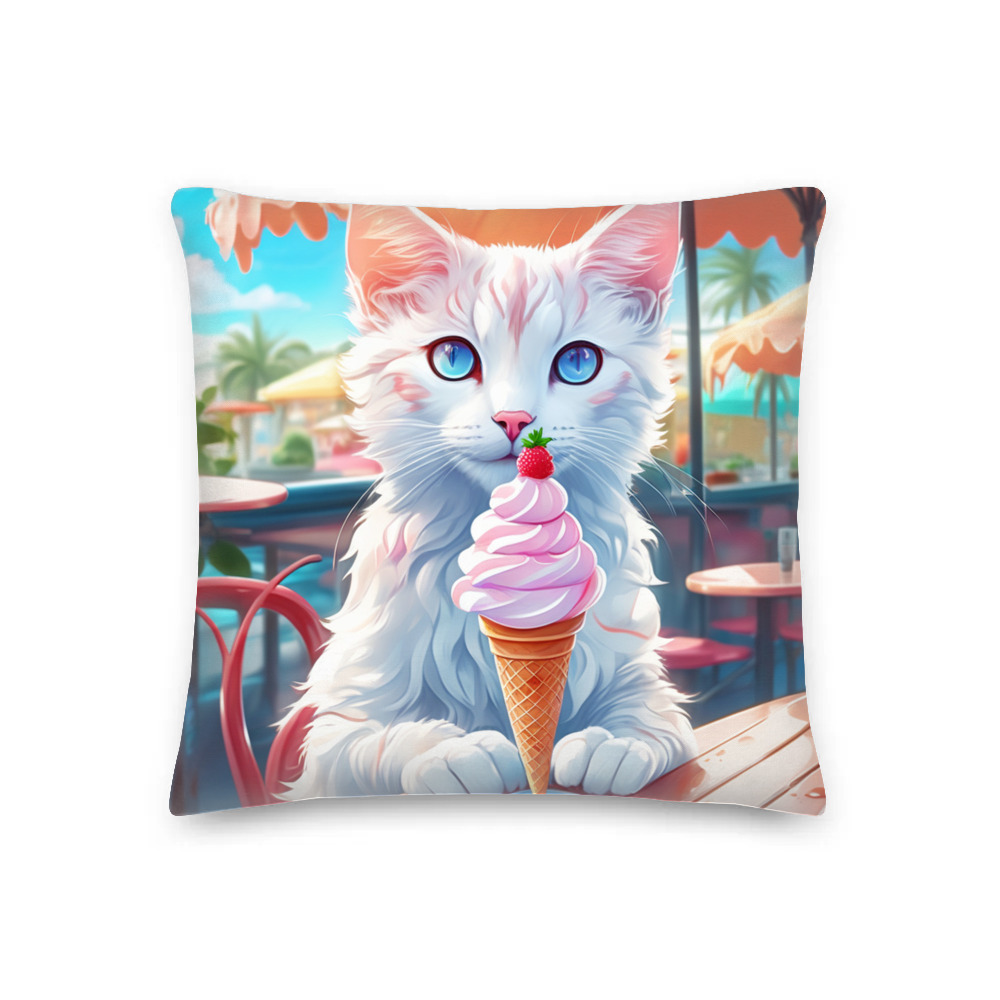 PugMug Custom White Companion Cat Premium Pillow