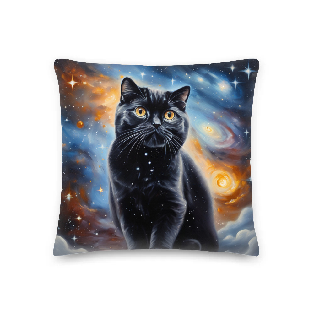 PugMug Custom Black Scottish Fold Cat Premium Pillow