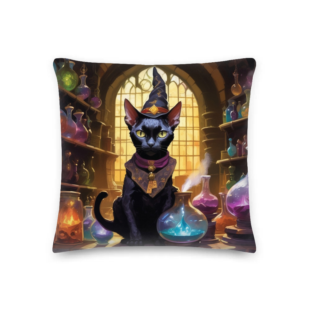 PugMug Custom Black Devon Rex Cat Premium Pillow