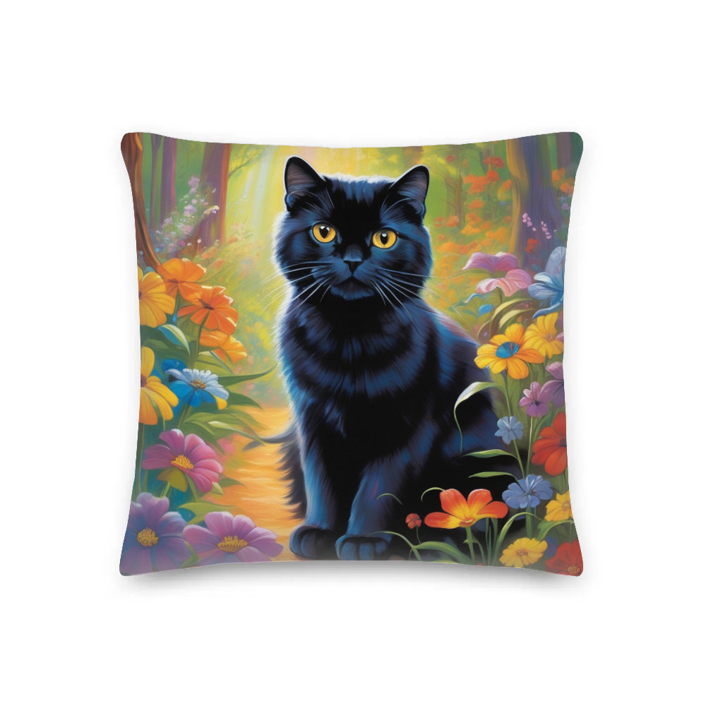 PugMug Custom Black Scottish Fold Cat Premium Pillow