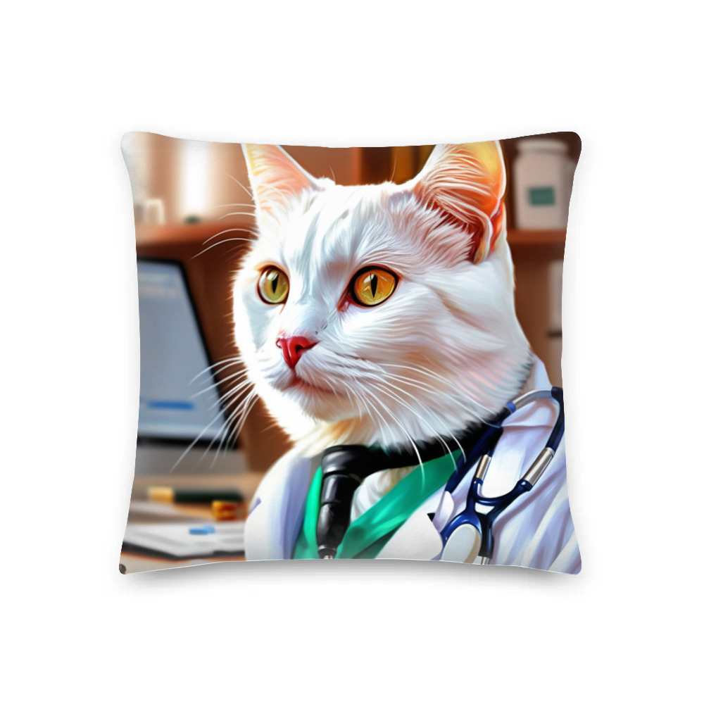 PugMug Custom White Companion Cat Premium Pillow