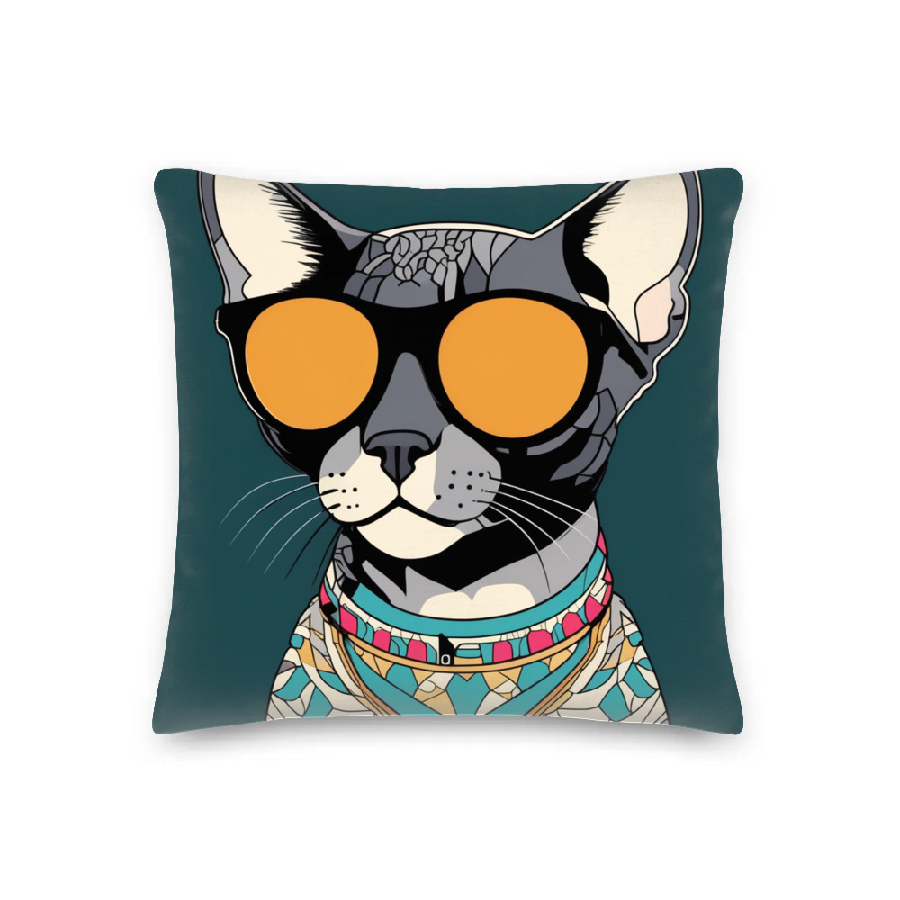 PugMug Custom Black Devon Rex Cat Premium Pillow